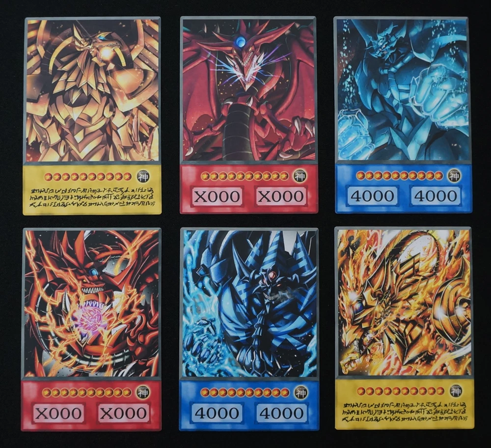 24pcs/set Yugioh Anime Style 3 Egyptian Gods Orica Different Artwork Ra Slifer Obelisk Non-Official Game Collection Paper Cards