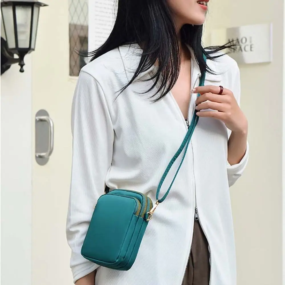 

All-Match Korean Style Simple Phone Bag Solid Color Zipper Canvas Crossbody Bag Square All-match Messenger Bags Travel