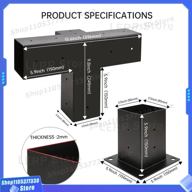 Heavy Duty Steel Pergola Bracket Kit Black Powder Coated Column Shoulder Base for Outdoor Garden Structure Factory Direct