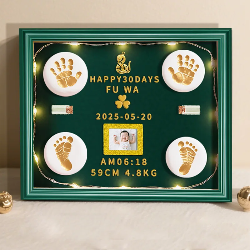 full-month-baby-hand-footprint-clay-frame-storage-for-handprint-footprint-lanugo-hair-100-day-memorial-keepsake-gift