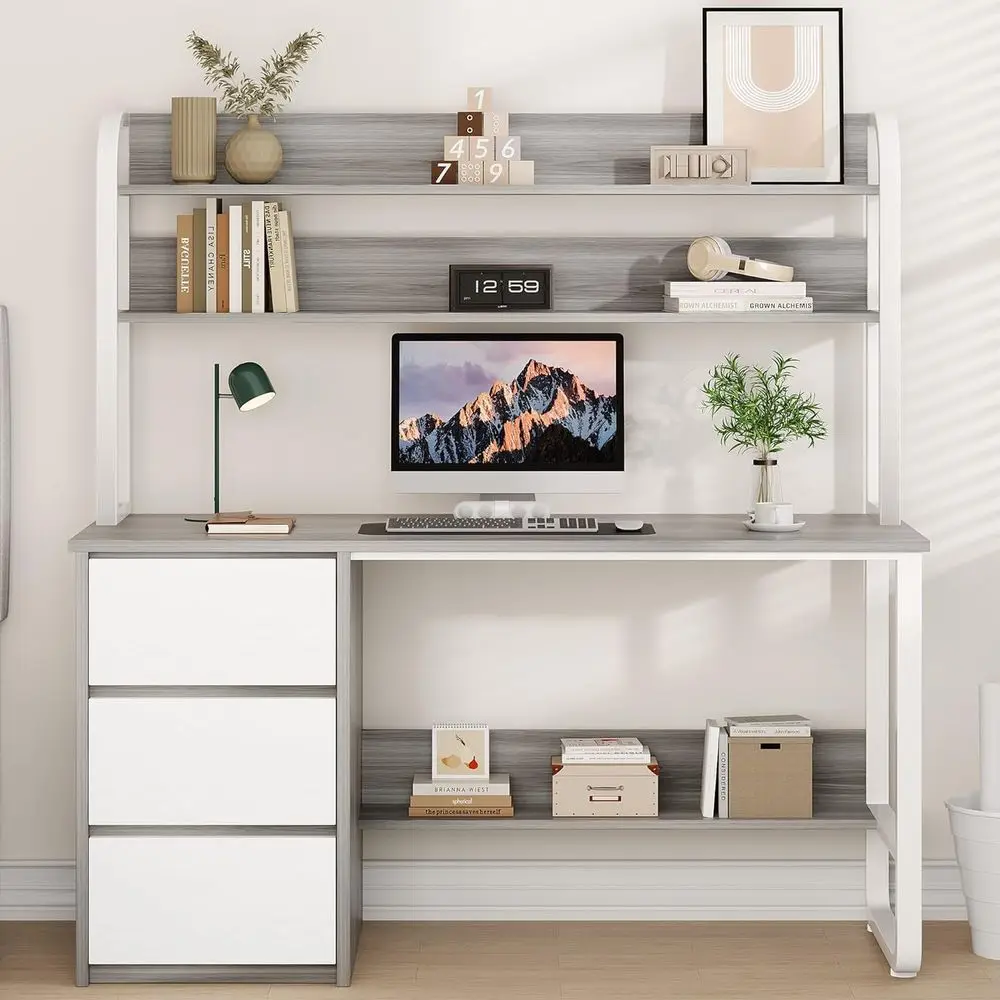 

Офисный стол 60 дюймов серого цвета с навесной полкой, местом для хранения и регулируемыми ножками для небольших помещений и кабинетов