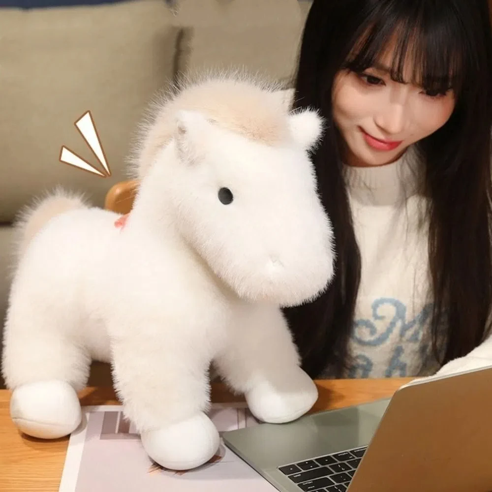 Plushie Horse Simulation Standing Foal Doll Stuffed Tail Fluffy Tail Horse Toys Soft Lovely Cartoon Horse Stuffed Gift