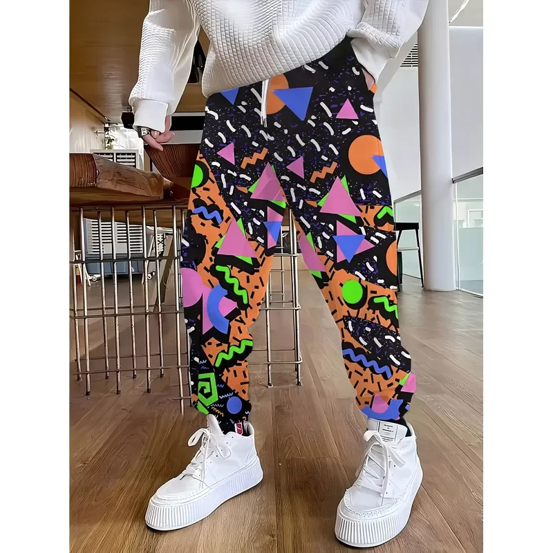 Men Sweatpants Abstract Graffiti 3D Pattern Casual Joggers With Side Pockets Elastic Drawstring Streetwear Trousers For Male