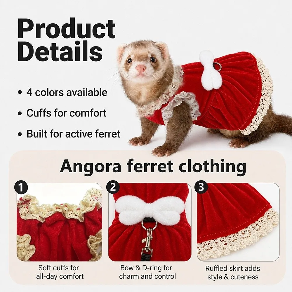 Fashion Adjustable Ferret Vest Harness Comfortable Soft Ferret Traction Rope Escape-Proof Berber Fleece Ferret Dress Pet Walking