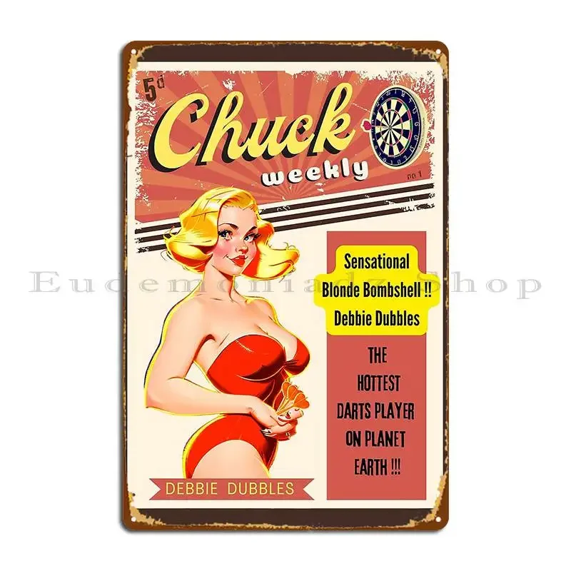 Darts Magazine Chuck Weekly Debbie Dubbles Metal Sign Club Design Club Party Designing Cinema Tin Sign Poster