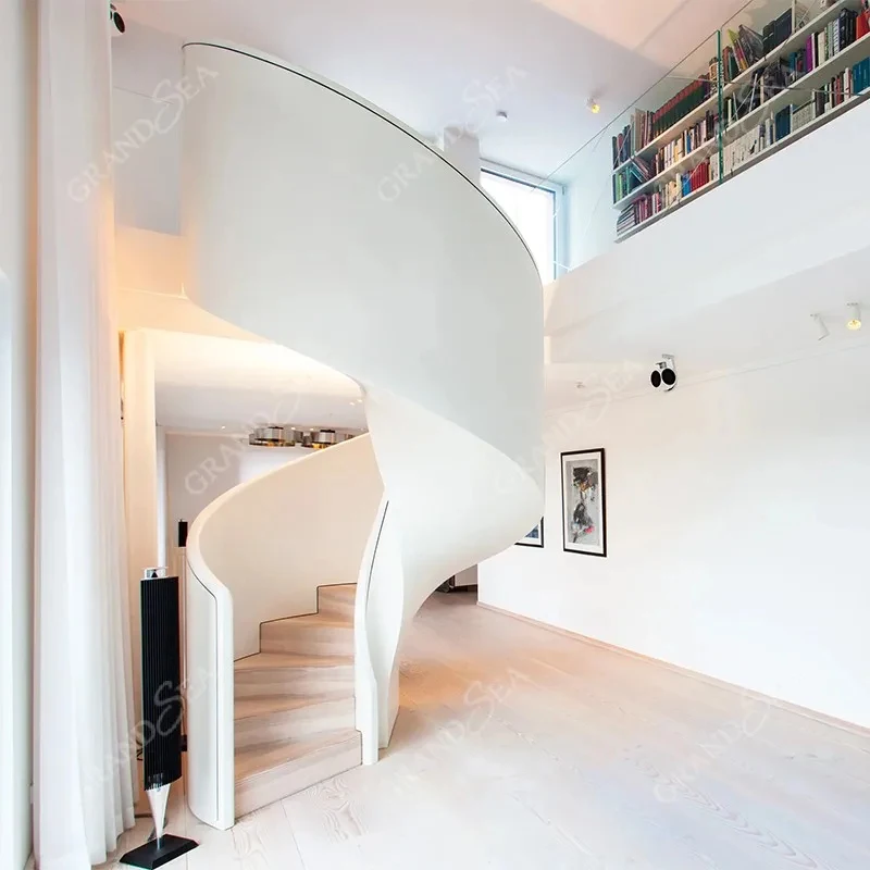 custom.Modern Home Full Staircase With Indoor Curved Glass Railing New Fashion Steel Material