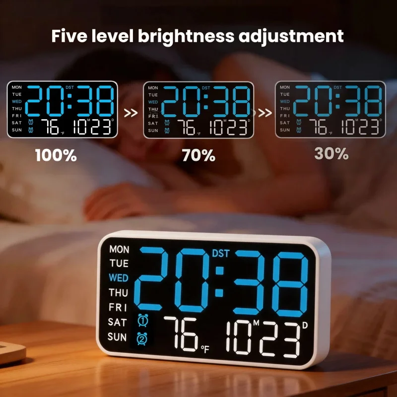 LED Large Screen Digital Clock One Screen To Control Time Temperature Date 5 Levels Of Brightness Adjustment Room Decoration