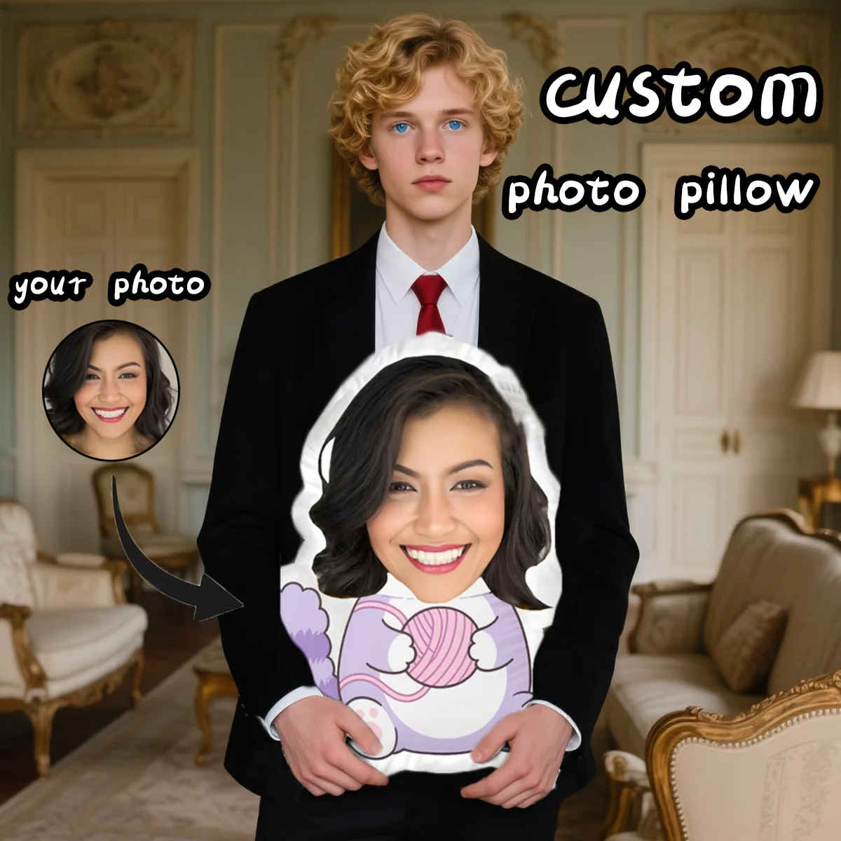 1 Custom Photo Pillow, Purple Raccoon - Suitable for Graduation Ceremonies, Themed Partys Birthday Party Father's Day Mother’S d