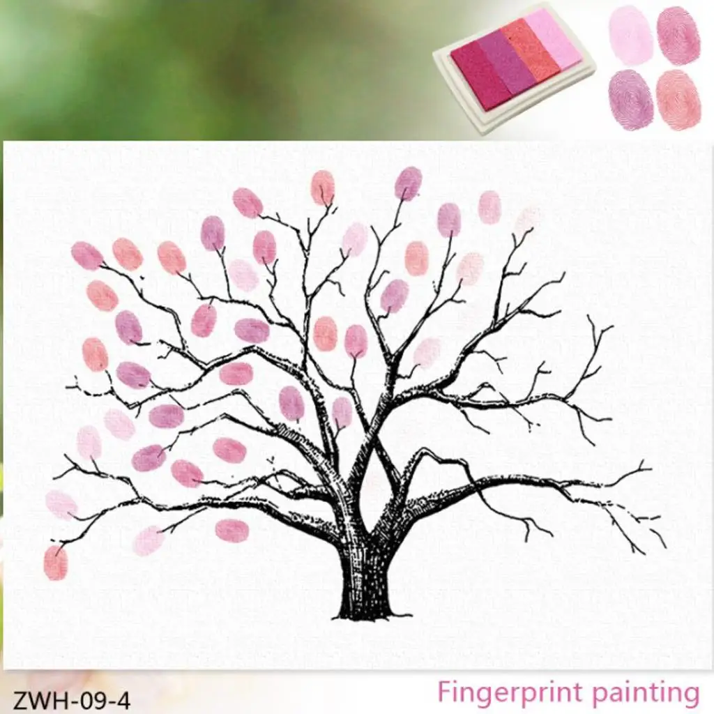 Guest Sign In Book With Ink Pad, Fingerprints Tree