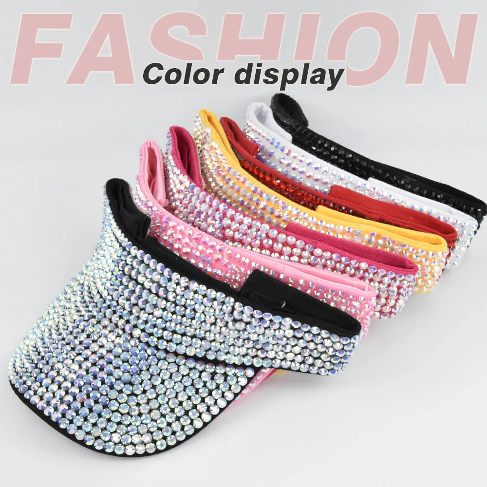 Rhinestone Visor Music Festivals Sun Protection Beach Bling Unisex Party Outdoor Trendy Bedazzled Empty Top Hat City Walking