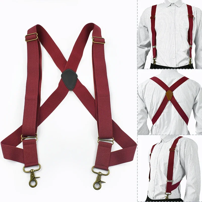 1Pc 3.5cm Wide Men Suspenders 2 Clips Adjustable Elastic Braces for Pants Trousers Business Suit Wedding Formal Wear Accessories