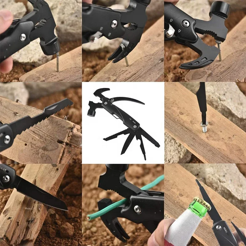 12 In 1 Portable Multi Tools Claw Hammer Lifesaving Hammer Knife Multi-Function Stainless Steel Pliers Hand EDC Tools