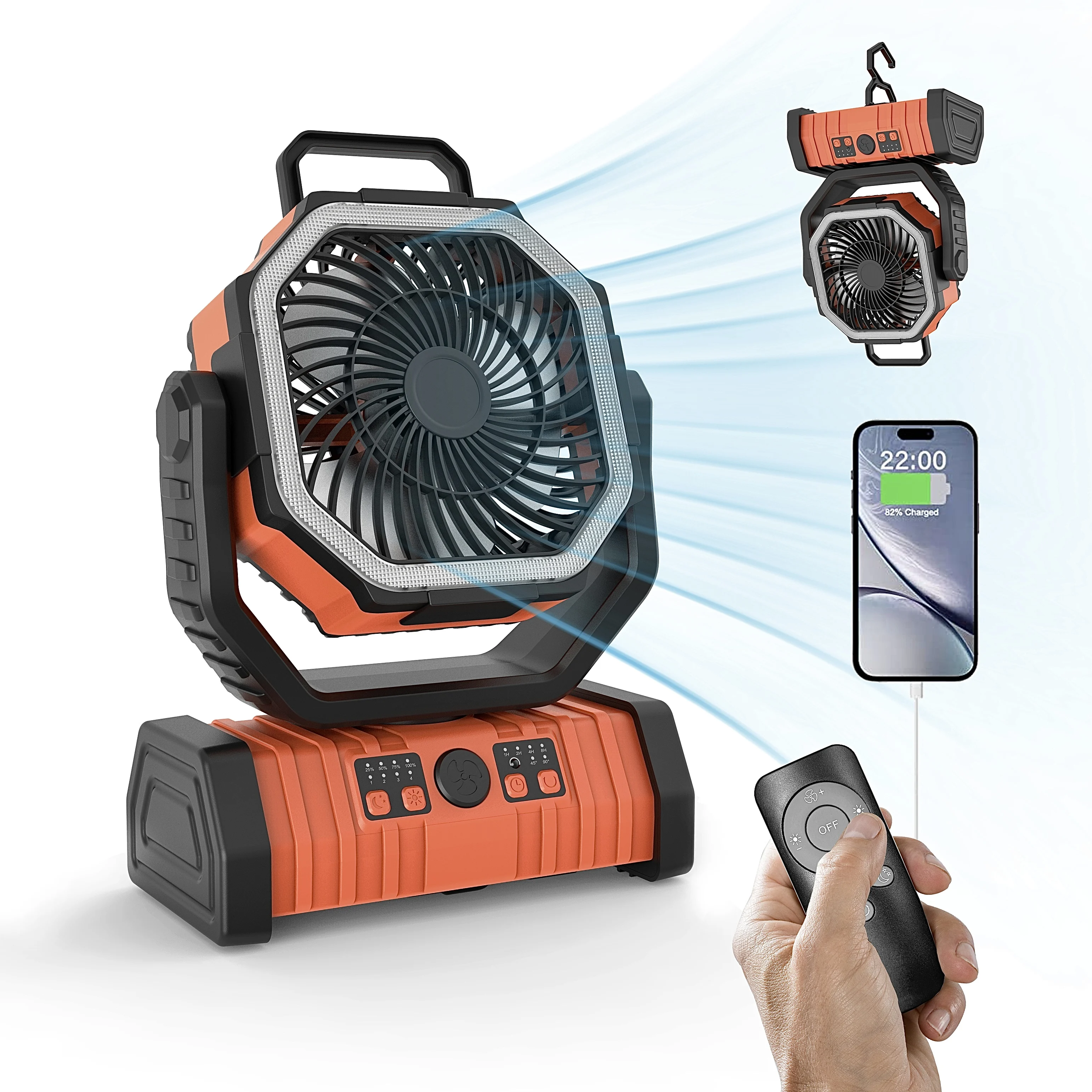

Tom Auto10000 Mah 20000mah Battery Operated Power Fan With Led Lantern Light Rechargeable Portable Fan Oscillating Fan