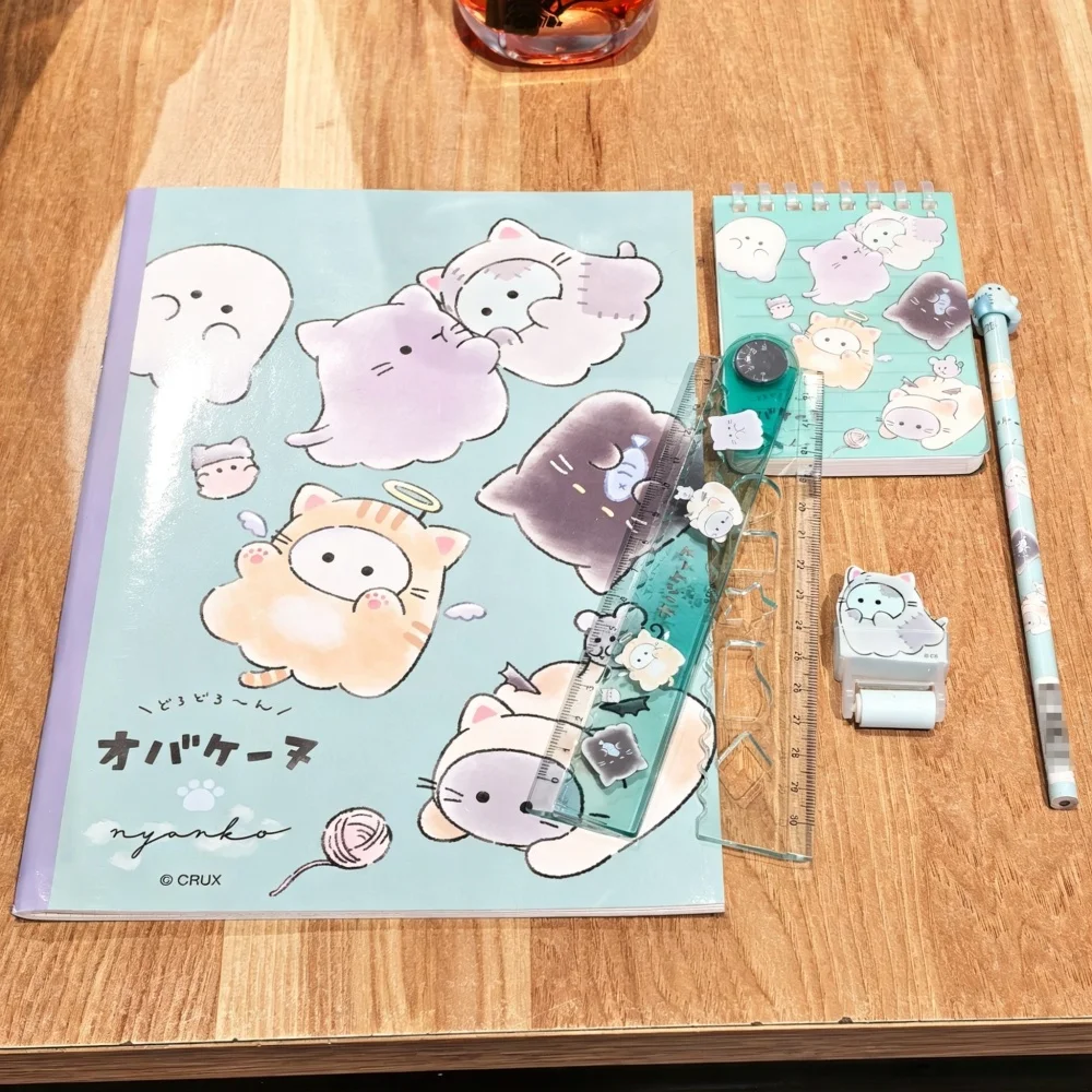 Cute Stationery Set Include Notebook Pencil Eraser Folding Ruler Cartoon Cat Pattern Suitable for Students Back To School Gifts