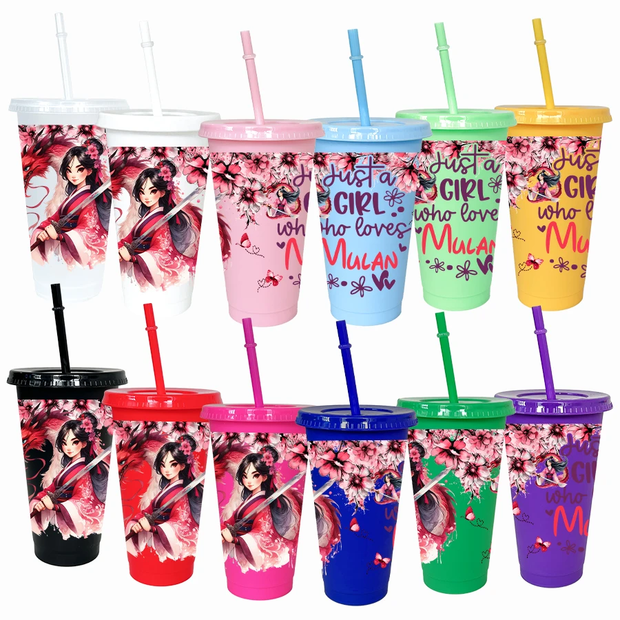 12 sztuk/opakowanie Kubek plastikowy Disney Królewna Śnieżka z motywem kwiatowym, 770 ml, wielokolorowy, na przyjęcia, upominek urodzinowy/powrót do szkoły