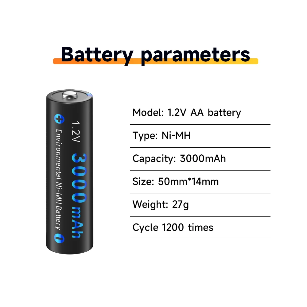 4-16PCS 1.2V AA Battery 3000mAh NI-MH Rechargeable Batteries with Type C Charger 2A Finger aa Battery for Camera Toy Mouse Clock