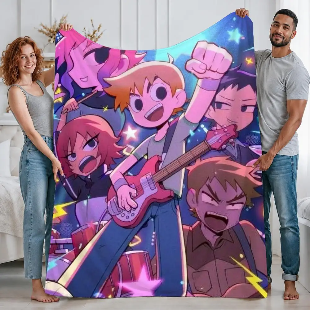 Retro Movie Scott Pilgrim vs. the World Throw Custom Printed Flannel Fleece Blanket for Sofa Bed Office Travel & Camping