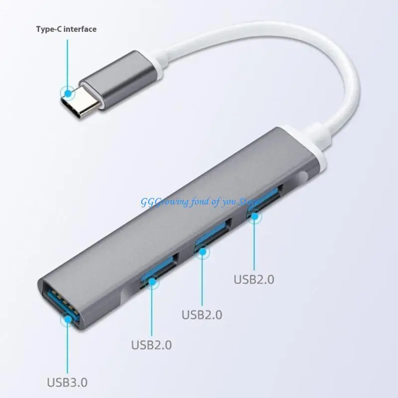 

H9EB Aluminum USB C/USB Splitter 4 Port USB Splitter Multiport Extended 3xusb2.0+1xusb3.0 Адаптер для Кладот Клаусов для ПК мыши