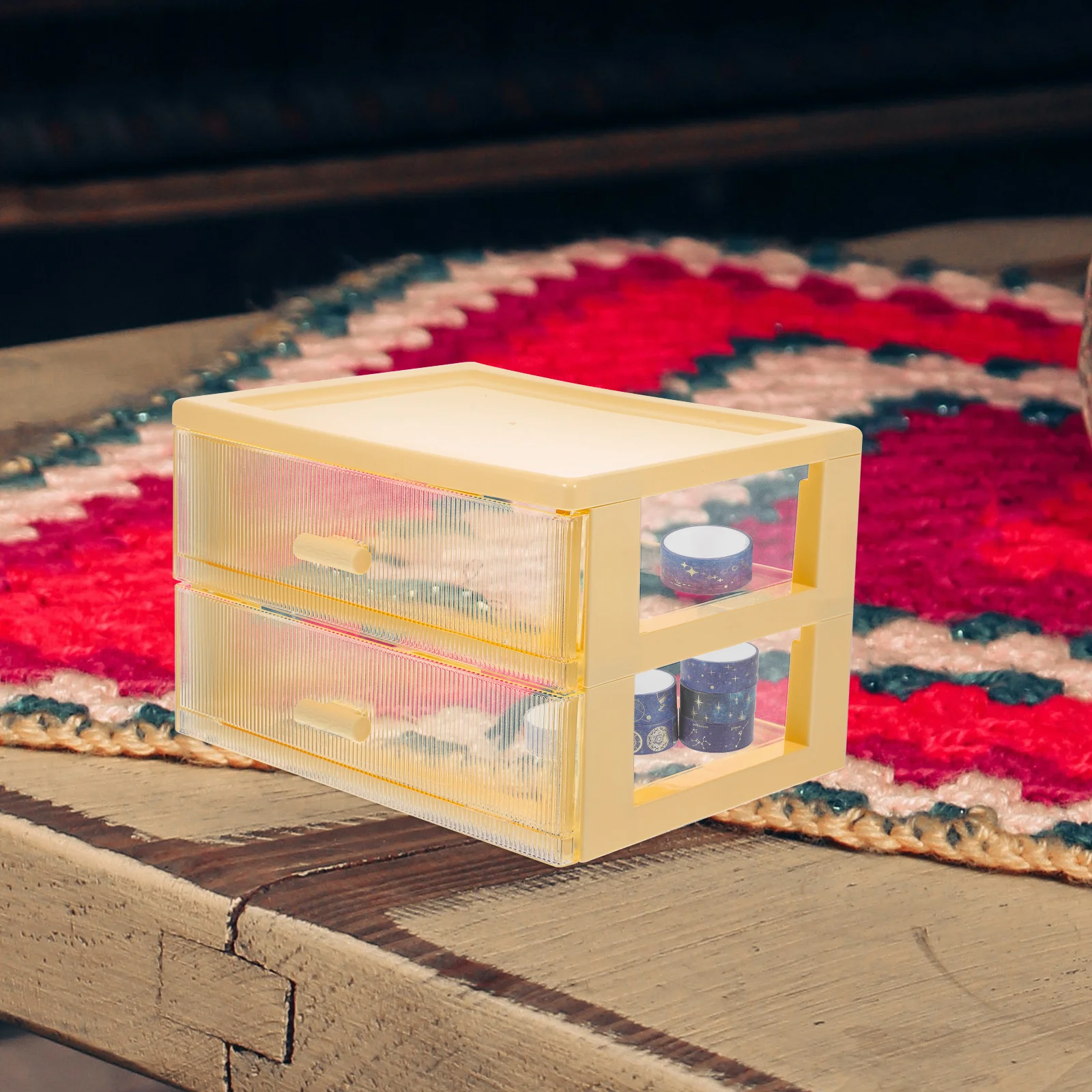 

Yellow 2 Layer Drawer Desk Organizer Box for Stationery Cosmetics Files Storage Containers with Drawers Plastic Desktop