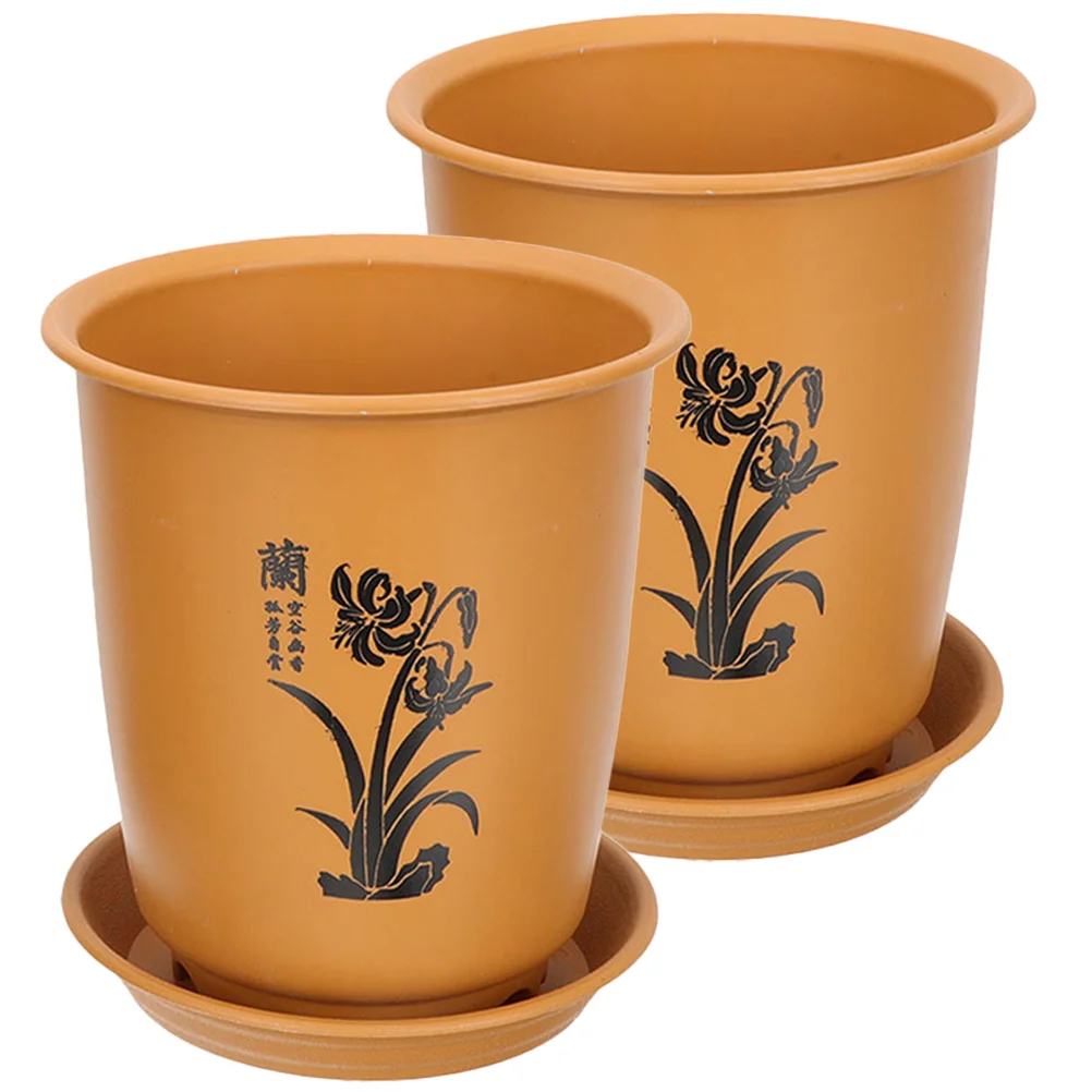 2 Sets Planter Pot Flowerpot Plastic Orchid Planting Pots with Saucer Breathable