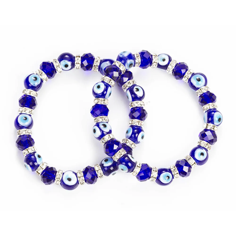 Fashion Blue Eye Bracelet Women Charm Crystal Beaded Evil Eyes Wristband Lucky Wish Jewelry Gifts