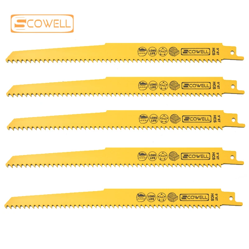 SCOWELL-High Carbon Steel Reciprocating Saw Blades, Sabre Saw Jigsaw Blade, Wood Plastic Recipe, 15 Packing, 9 ", 6TPI