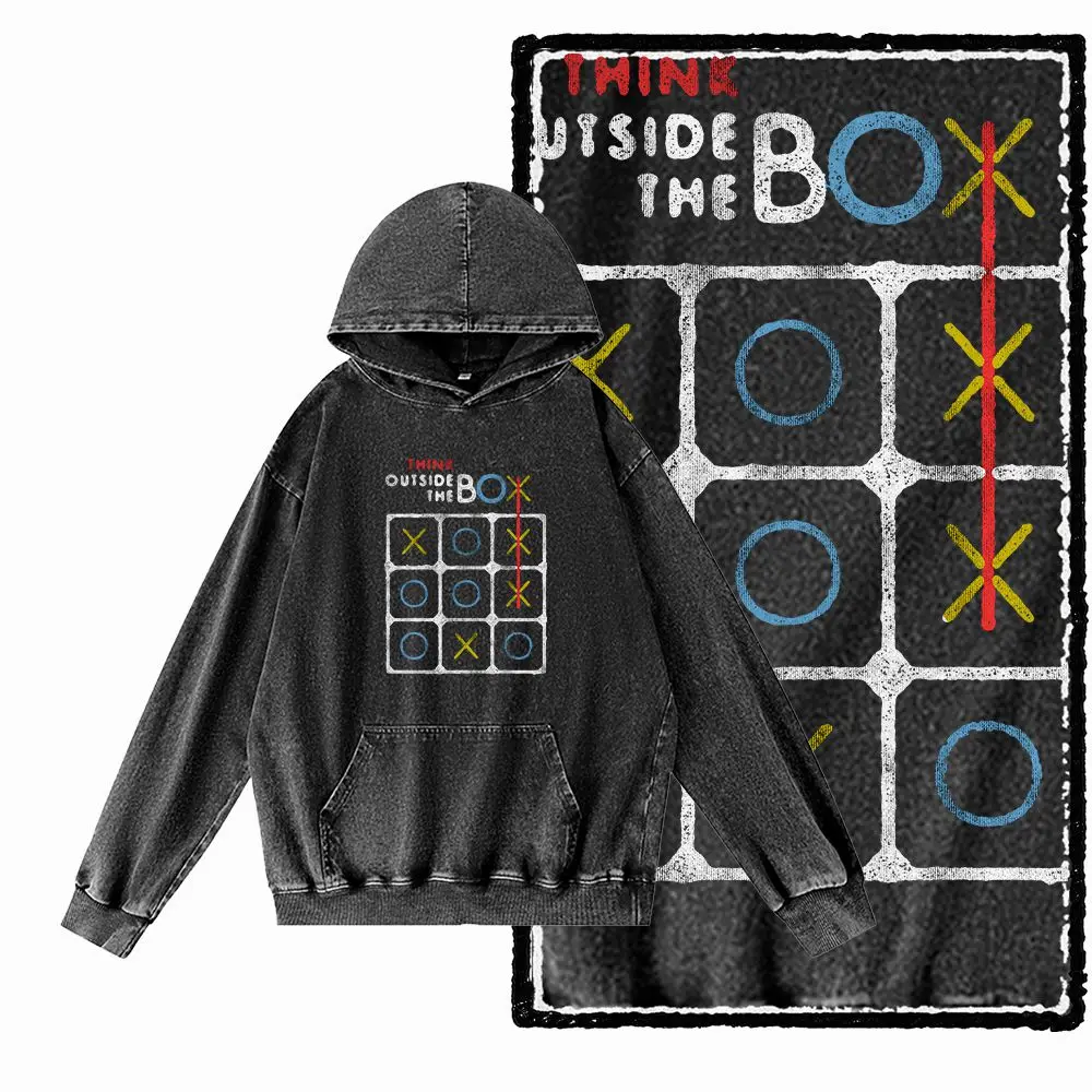 G40 Acid Washed Black o-neck 100% Cotton Think out of the Box Printed Men's Hoodies |  Streetwear Big Size Cool men's Hoodie