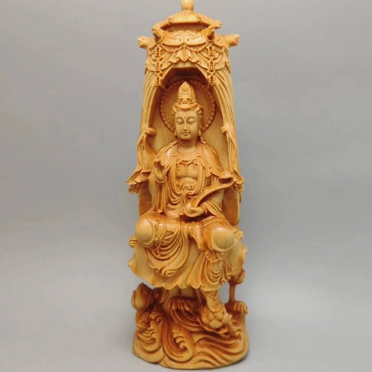 BoxWood/Thuja Woood 18cm Guanyin Real Wood Traditional Chinese Myth Figure Statue Office Decoration Collection Sculpture