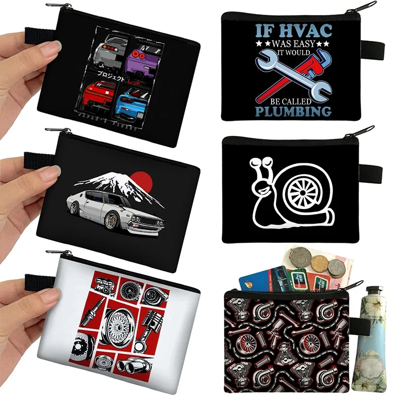 JDM-monedero japonés con estampado de coche de carreras para hombre y mujer, Monedero mecánico con turbina de motor, bolsas de dinero, auriculares, tarjetero de crédito, monederos para regalo