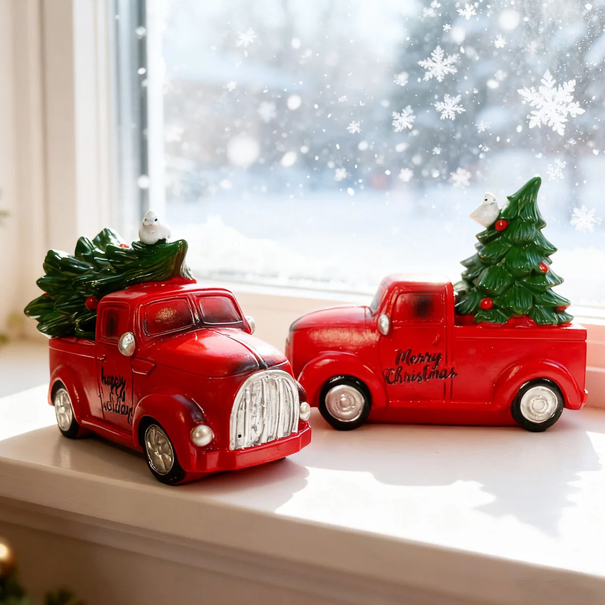 1Pc Resin Decorative Ornament, Vintage Style Pickup Truck with Christmas Tree, Fun Holiday Home and Office Decoration, Desktop, Windowsill Decoration Ornament, Christmas Decoration.