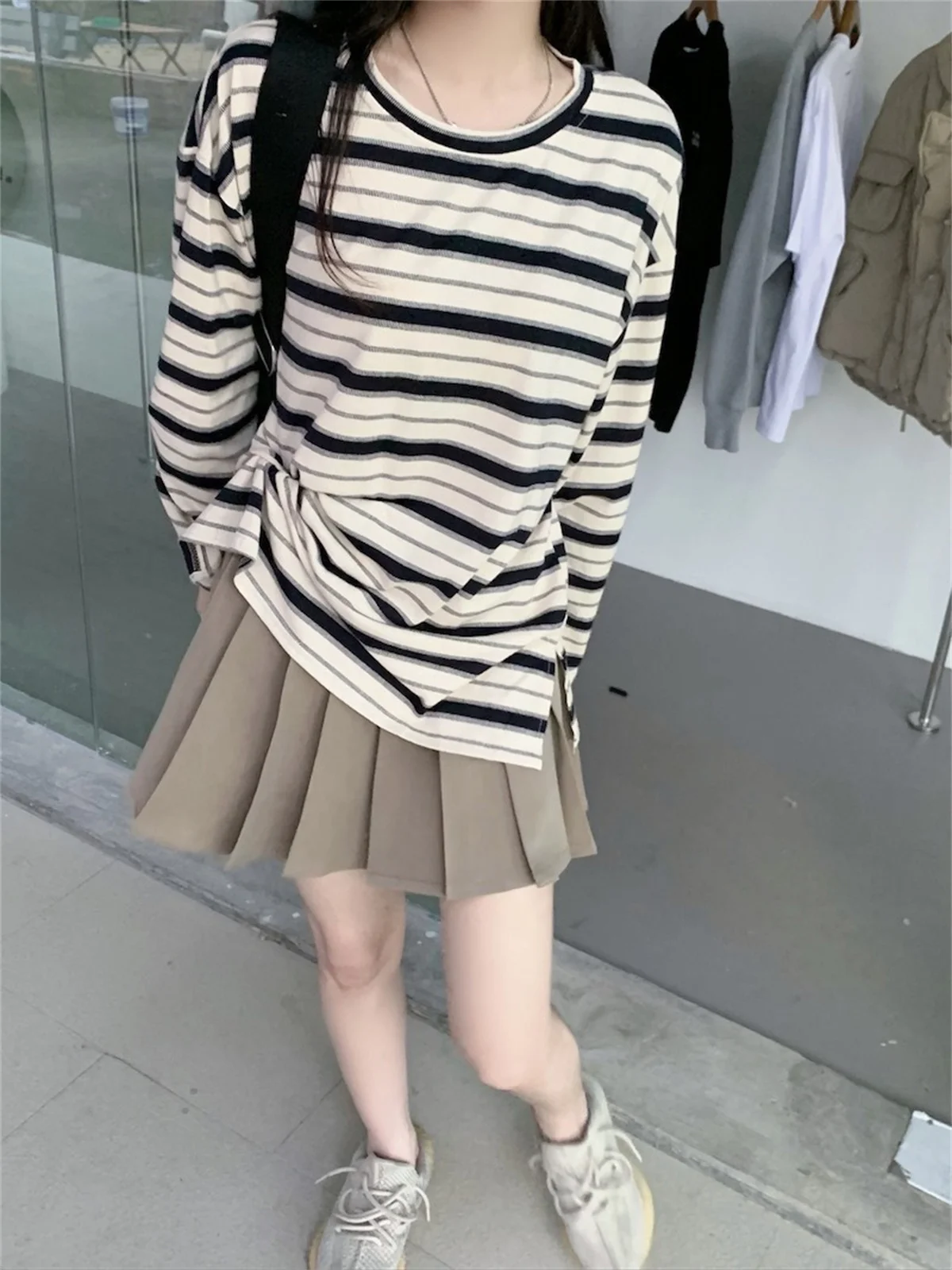 Fashion Spring Striped T Shirts For Women Kawaii Summer Long Sleeve O-neck Shirt Korean Ladies Fleece Oversized Cool Tops Tshirt