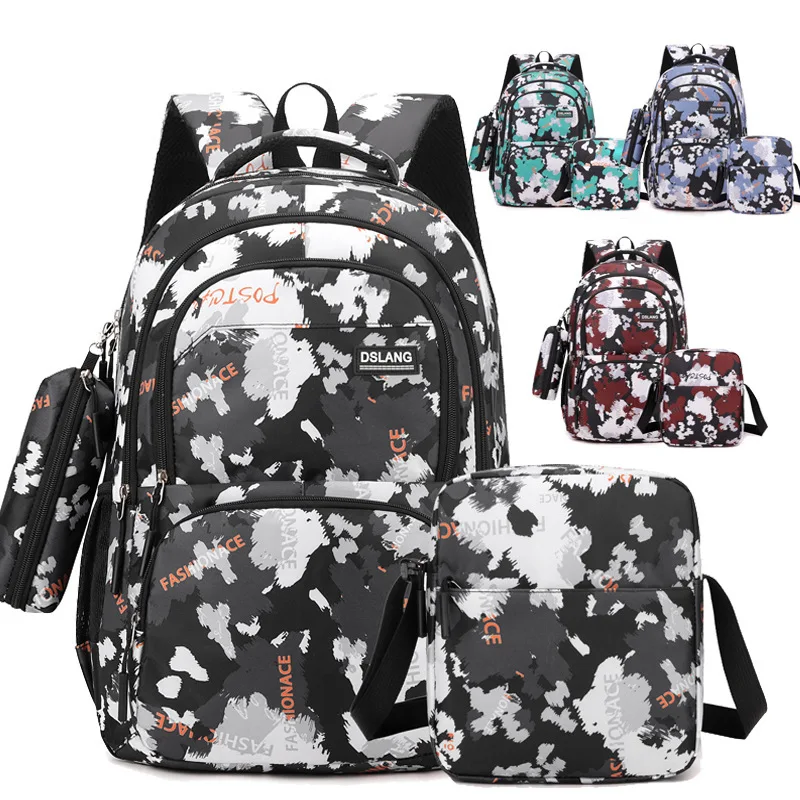 Three-piece School Bag Set For Women Fashionable Backpack For Middle And High School Thicken Quality Flower Print Shoulder Bags