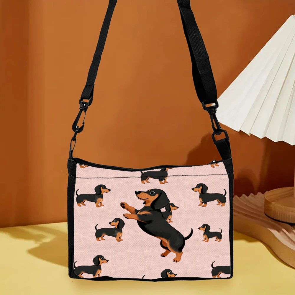1pc Dachshund Dog Pattern Crossbody Bag Pink Cute Dachshund Print Shoulder Bags For Women Girls Daily Use Travel Shopping School
