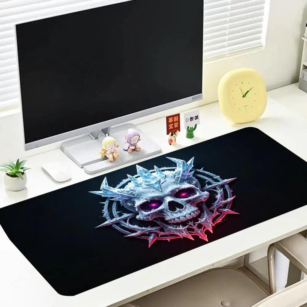 Playmat For Games Golden Crown Skull Cross Bones Fire Glowing Eyes Retro Metal Style For Laptop Bedroom Learning Pad