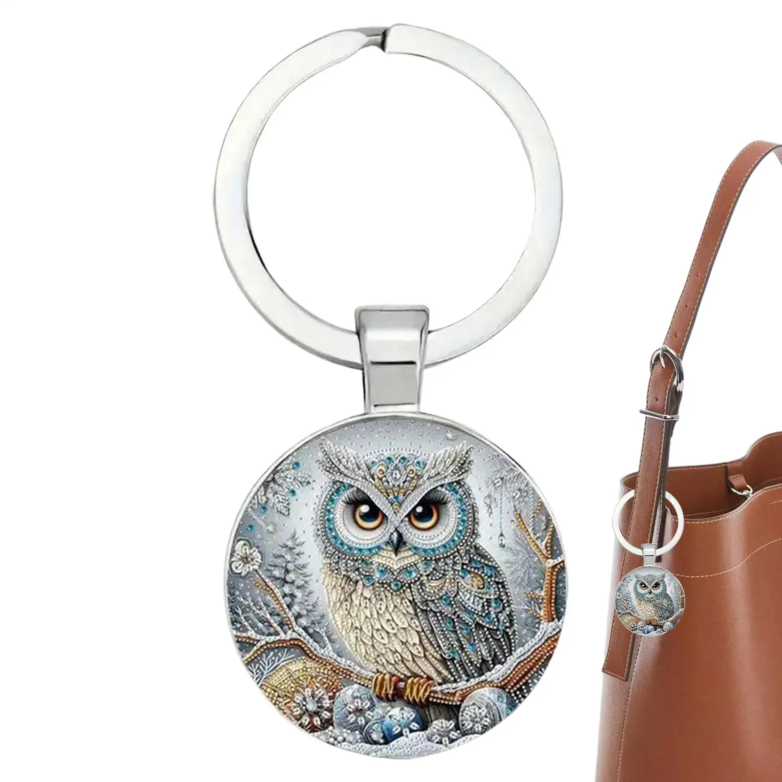

Retro Owl Keychains Owl Gemstone Key Pendant Owl Retro Cross Border Creative Keychain Women Owl Purse Key Decoration