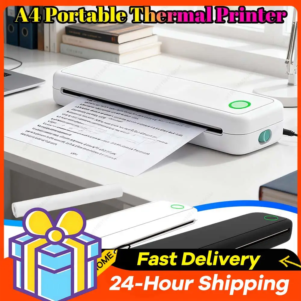 

A4 Portable Thermal Printer Inkless Bluetooth-Compatible Min Portable A4 Label Maker with Printing Paper Document Printing Maker
