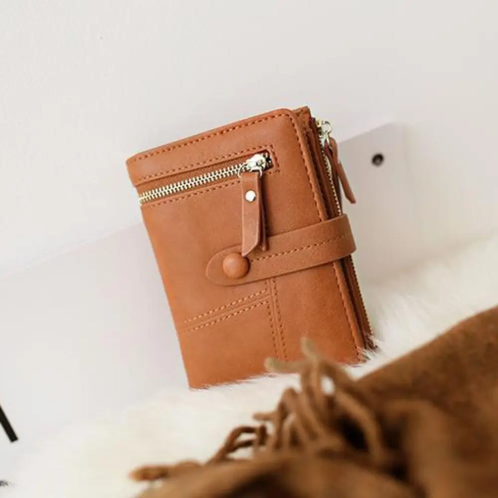 Folding Short Women Wallets Waterproof Solid Color Women Card Bag Multi-card Slot Korean Style PU Leather Coin Purse Outdoor