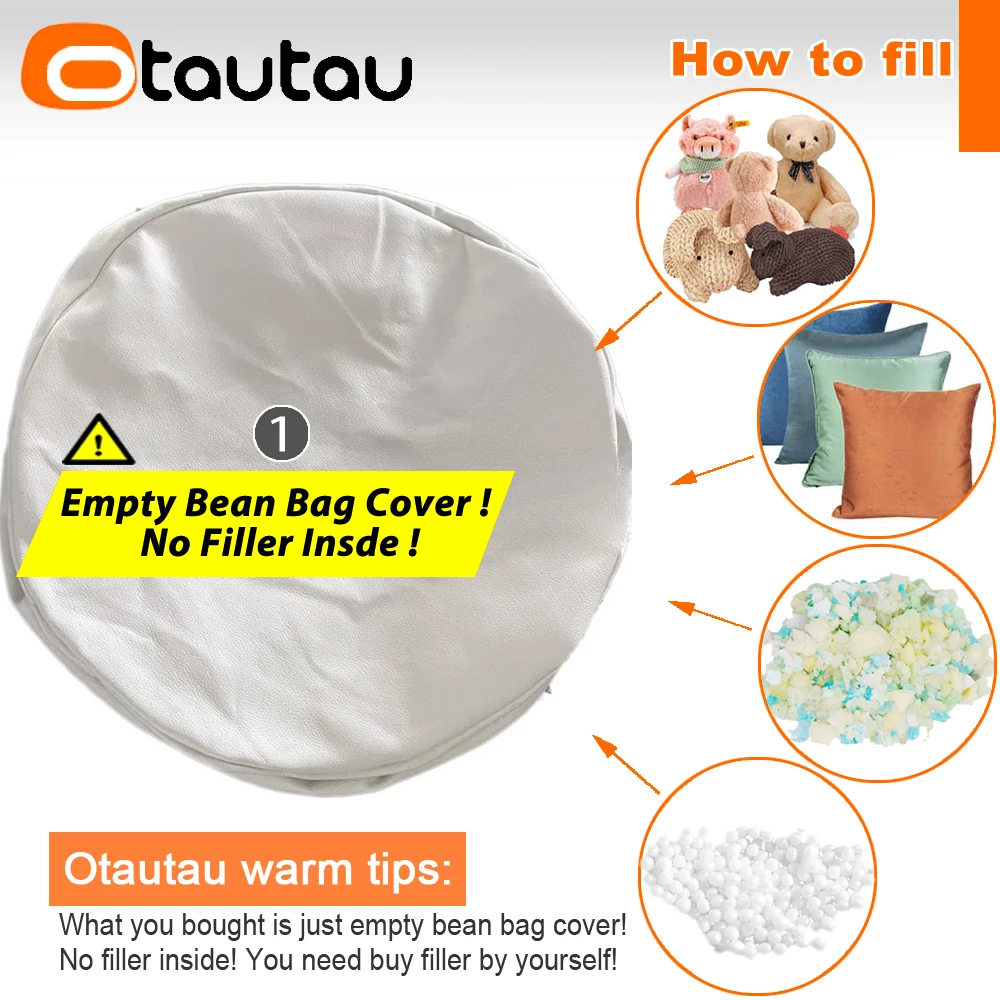 OTAUTAU Faux Leather Round Bean Bag Pouf Cover Pouf Ottoman Futon Beanbag Cover Newborn Photography Accessories Props DD018