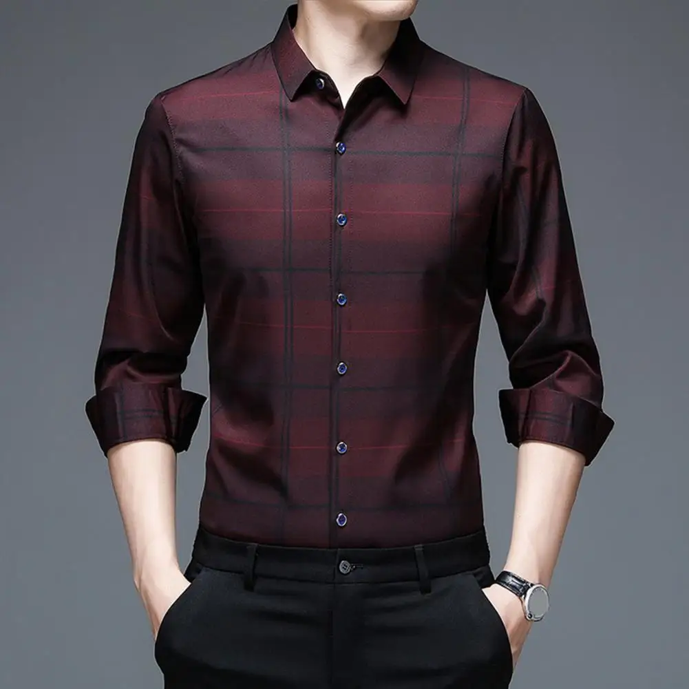 

Korean Trendy Summer New Short Sleeve Plaid Shirt Men Stand Collar Button Casual Fashion Versatile Slim Quarter Sleeves Thin Top