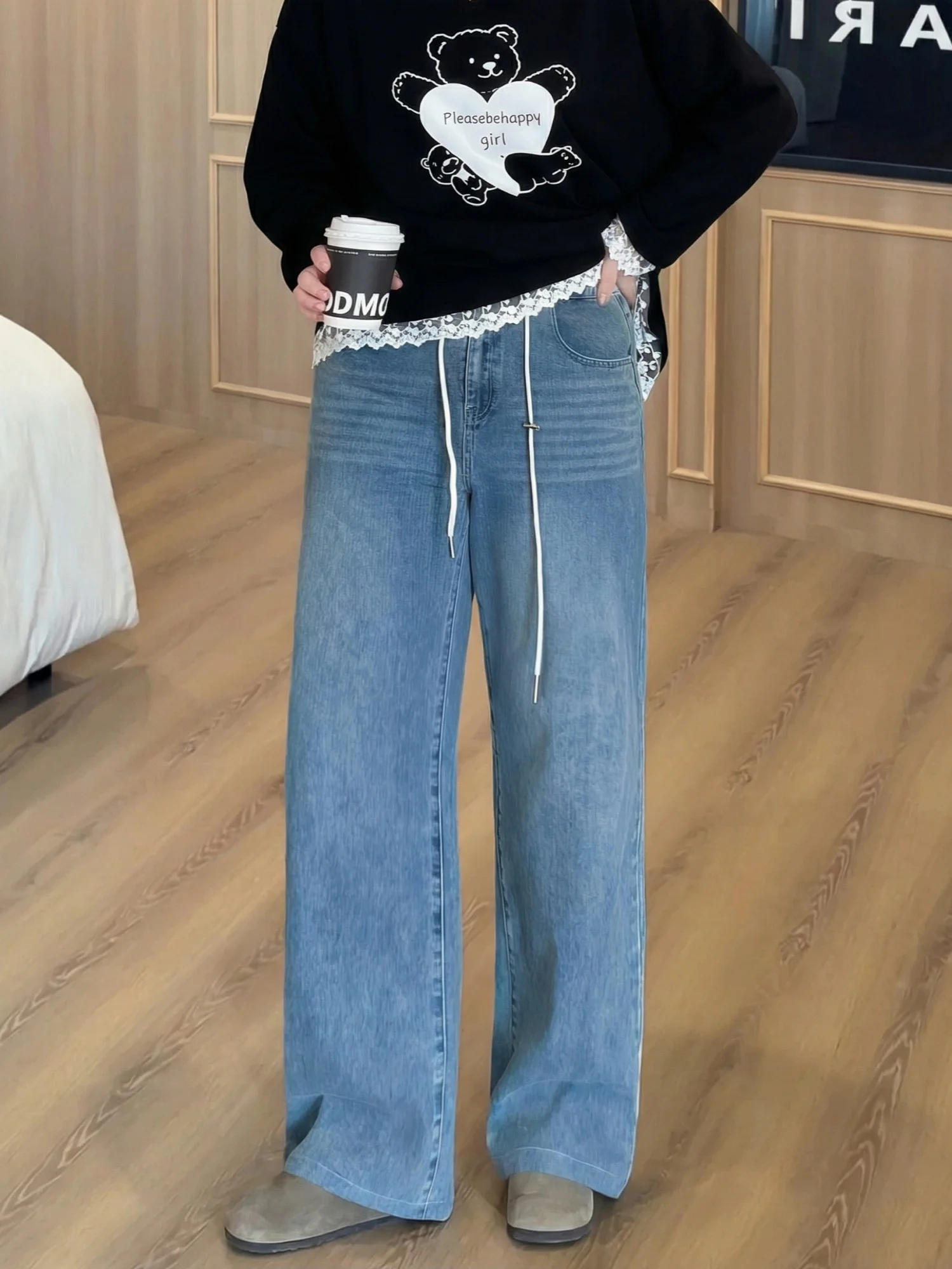 

High Waist Wide Leg Jeans Straight Cut Slimming Pants for Pear Shaped Women Spring New Arrival plus Size Commute Style Cotton...