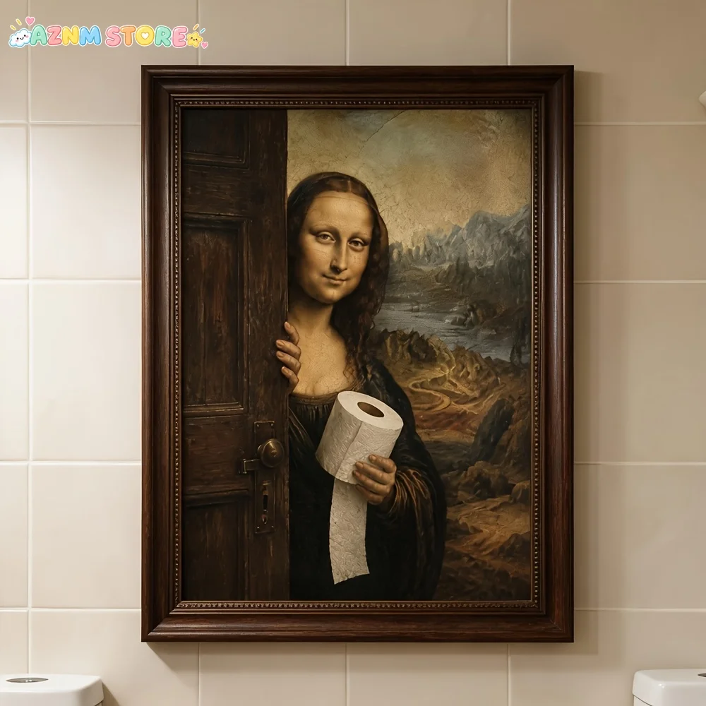 2027 1pc   Posters And Prints Unframed Canvas Wall Art Satirical Altered Masterpiece Wall Poster, Vintage Texture Mona Lisa P