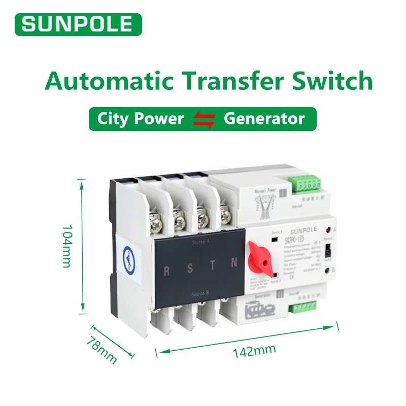 Dual Power Automatic Transfer Switch Mini Size ATS 2P 3P 4P 125A 220V Changeover Switch City Power To Generator