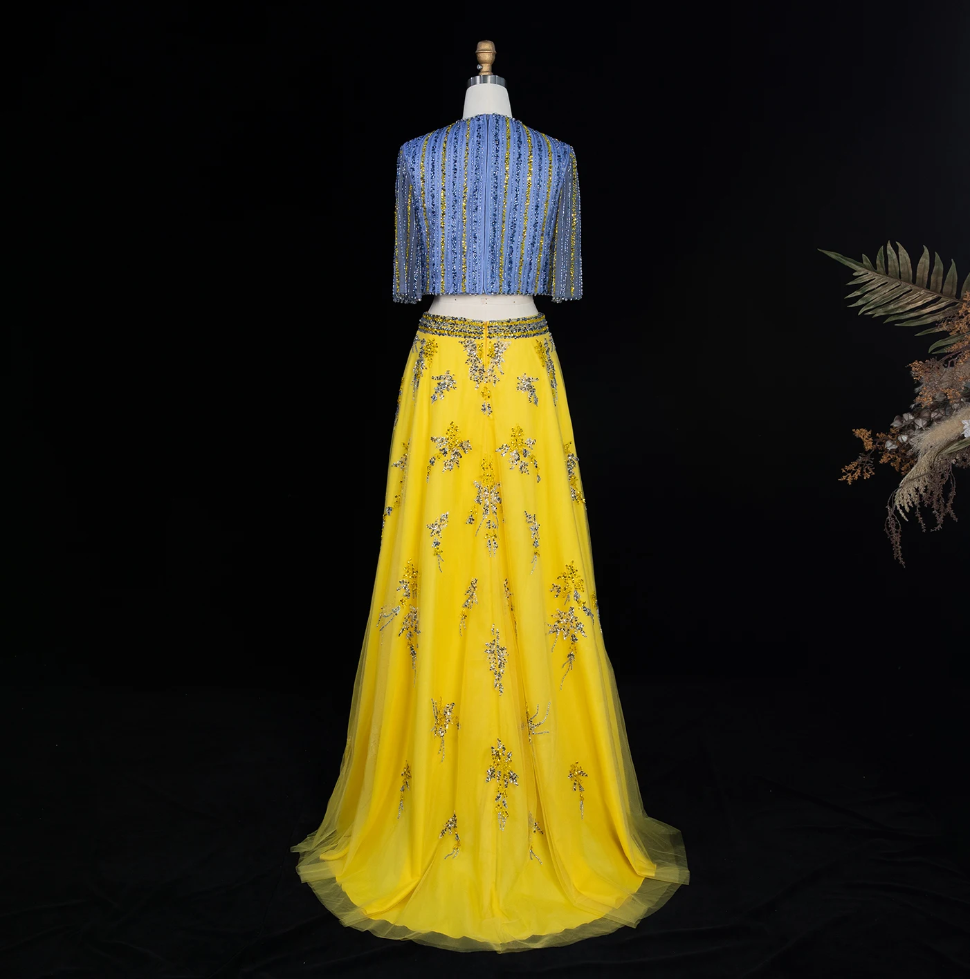 Sharon Said Luxuriöse Dubai Blau-Gelbe 2-teilige Abendkleider für Hochzeitsfeier Elegantes Arabisches Formelles Ballkleid SS490 Maßanfertigung – Detail 10
