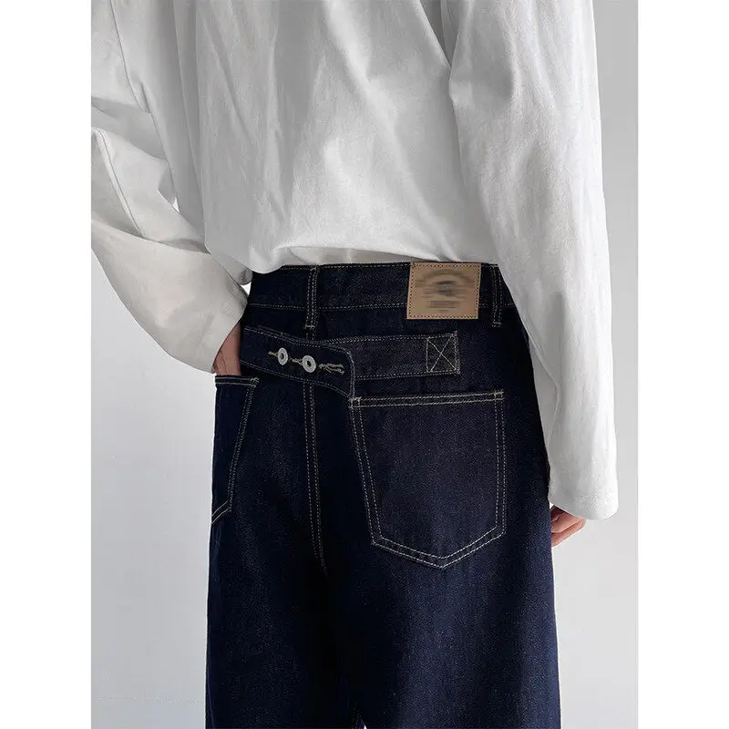 

American Retro Loose Fit Straight Leg Deep Blue Denim Jeans Men's Long Pants CleanFit Casual Trousers Youth Faion Spring Se...