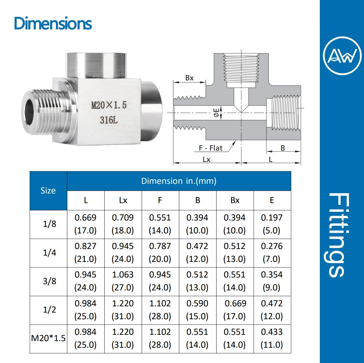 AW® 304 316 Stainless Steel Male Street Tees Pipe Fittings 3-way Connector Thread BSP 1/8