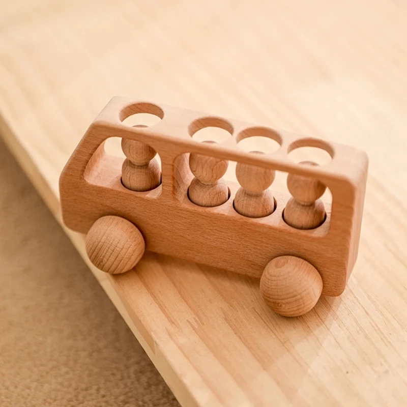 Outdoor Wooden Bus Game Kit Baby Wooden Bus Educational Blocks Natural Wood Car Little Doll Teething Toys Birthday Gifts