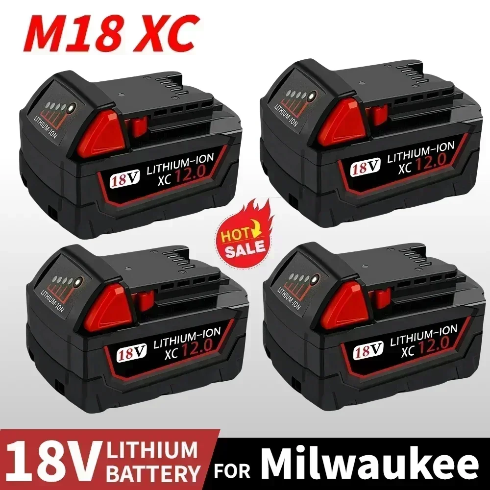 For Milwaukee M18 Power Tool Battery, Charger, XC, BR, M18BX, M18B5, 18V, 12000mAh M18B5, 48-11-1860, Built-in 18650 Battery