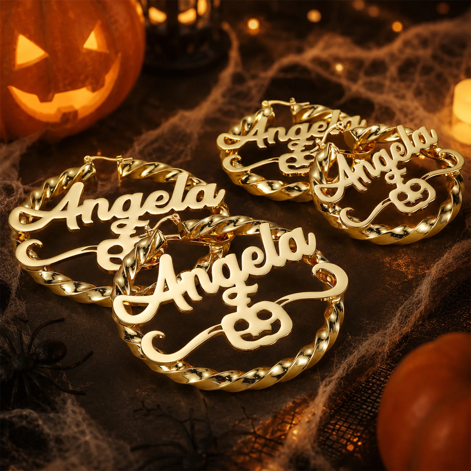 Benutzerdefinierte Twist-Creolen mit Namen, personalisierte Buchstaben-Ohrringe aus Edelstahl, große Creolen 30-100 mm für Damen, Schmuck, Halloween-Geschenke – Detail 5