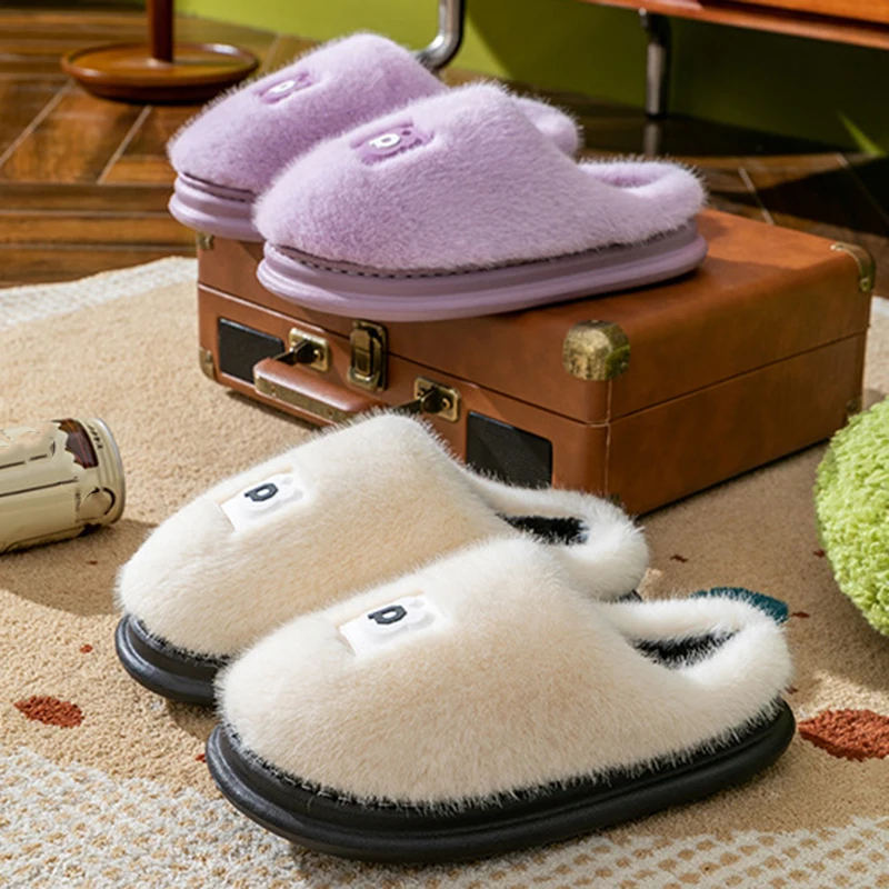 

Fluffy Furry Winter Plush Indoor Slides Women Home Platform Slippers Plush Slippers Home Indoor Casual Ladies Soft Shoes 36-45