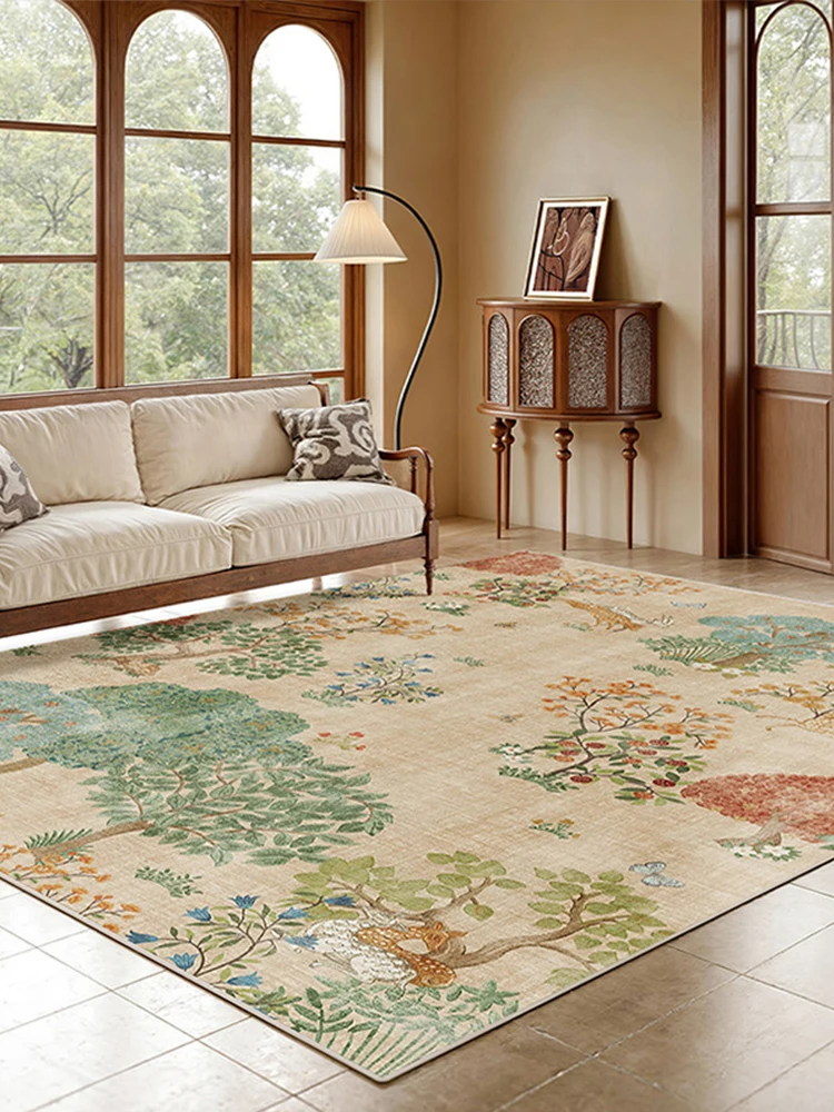 Vintage Floral Living Room Carpet Parlor Sofa Coffee Table Floor Mat Chinese Style Area Rug for Bedroom Persian Bedside Soft Rug